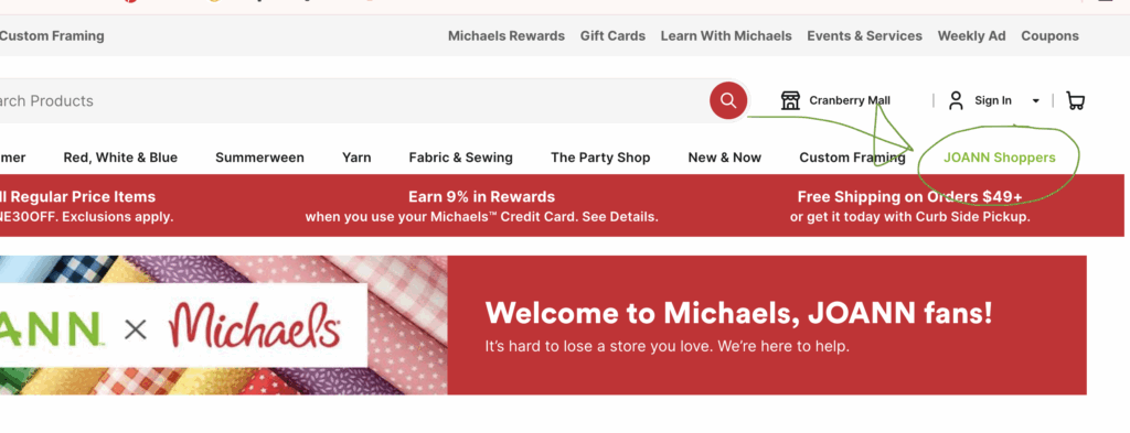 Michaels creates a landing page for Joann's Shopper as they acquire Joann's Intellectual Property Rights.